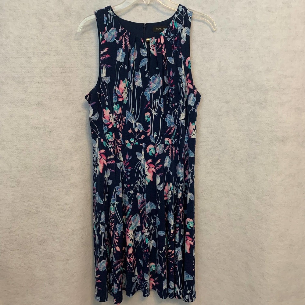Ivanka Trump Blue Floral Fit and Flare Dress Women's Petite